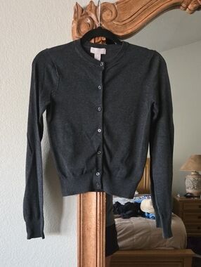 H&M Classic Charcoal Crewneck Button-Front Sweater